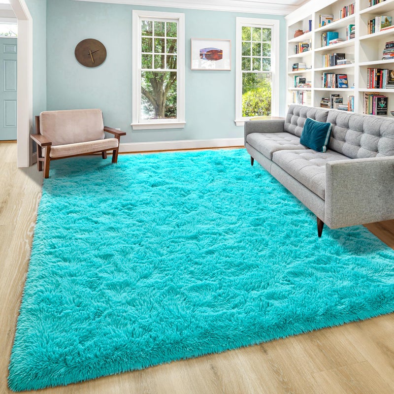 junovo Washable, Non-Slip Area Rug, Ultra Soft Area Rugs 6x9 Feet Fluffy Carpets for Bedroom Kids Girls Boys Baby Living Room Shaggy Floor Nursery Rug Home Bedroom Mats, Turquoise Blue - Image 5